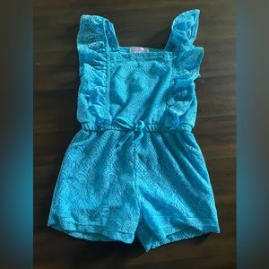GIRLS ROMPER SZ 5 aqua blue flutter sleeve